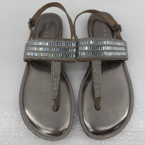 Kelly & Katie Shoes - Women's 10 KELLY & KATIE Silver Pewter Embellished KK-SILVYA THONG SANDALS Shoes